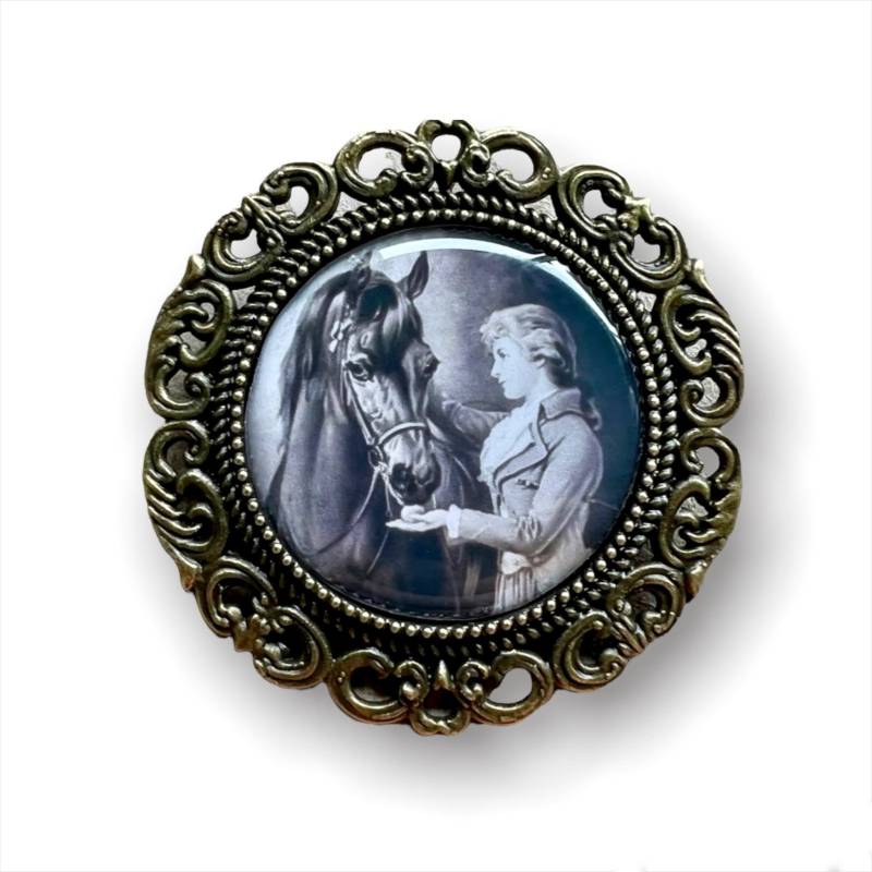 Pre Tied Stock Pin Brosche Victorian Lady Horse Krawatte Reversjacke Hunter Equine Badge von PetiteLapelCo