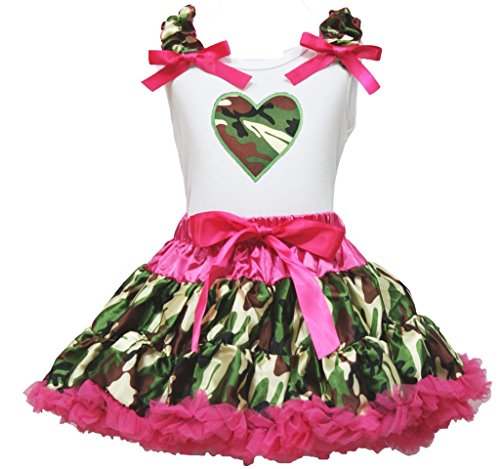 Camo Kleid Camouflage Herz weiß Baumwolle Shirt und Rock Set Mädchen Kleidung – 74 bis 122 Gr. XL, Green, Hot Pink, White von Petitebelle