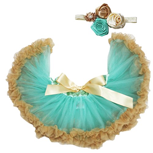 Petitebelle Aqua Blue Gold Baby Skirt Tutu Girl Clothing with Headband Set 3-12m (Aqua Blau) von Petitebelle