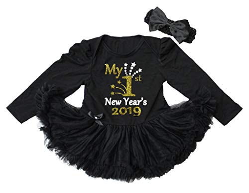 Petitebelle Baby-Body mit Tutu, Aufschrift "My 1st New Year", Gr. L, Schwarz, Gr. 18 m Gr. 6-12 Monate, schwarz / schwarz von Petitebelle