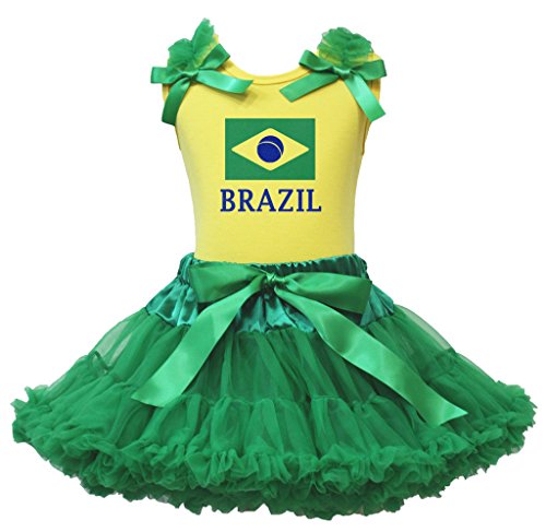 Petitebelle Brasilien-Flagge-Baumwoll-Shirt Grün Rüschen-Rock-Satz 1-8Y 6-8 Jahre Gelb von Petitebelle