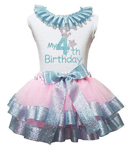 Petitebelle Mein 4. Geburtstag Dress Shirt hellblaues Band Petal Rock Outfit Set Nb-8J 6-8 Jahre Rosa von Petitebelle