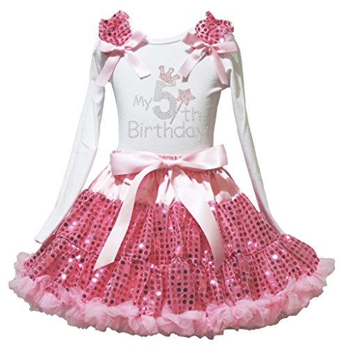 Petitebelle My 5th Birthday Dress L/s Shirt Pink Sequin Skirt Girl Clothing 1-8y (4-5 Jahr) von Petitebelle