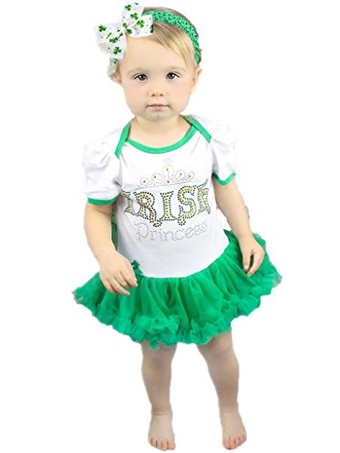 Petitebelle St Patrick Day Baby Dress Irish Princess White Bodysuit Green Tutu Romper Nb-18m (12-18 Monat) von Petitebelle