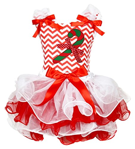 Weihnachten Kleid CANDY Stick Rot Weiß Chevron Shirt 4 Schicht Blütenblatt Rock Set – 74 bis 122 Gr. Medium, Weiß / Rot von Petitebelle