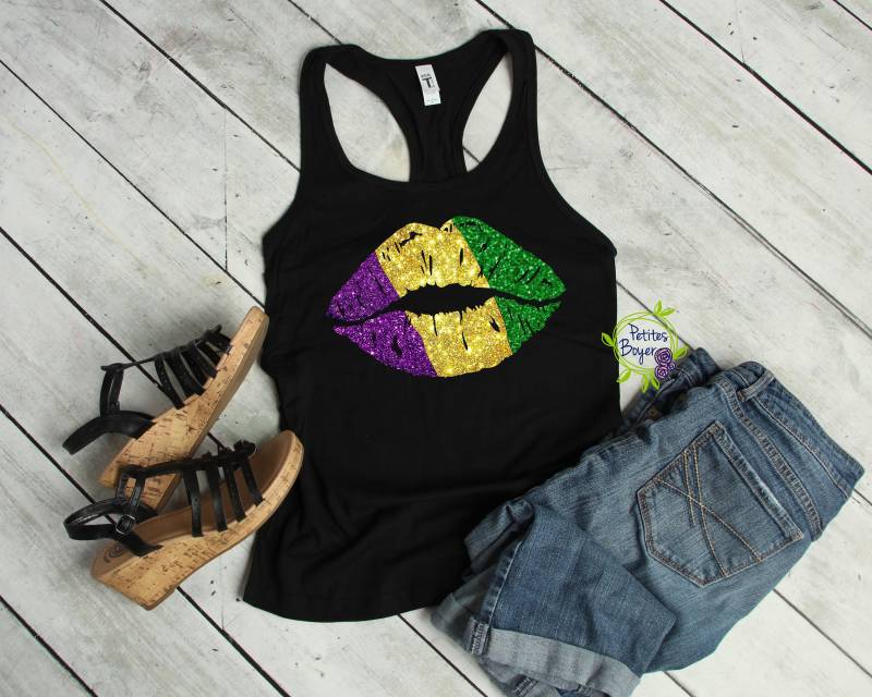 Mardi Gras Lips Glitter Tank Top - Lila, Grün Und Gold von PetitesBoyer