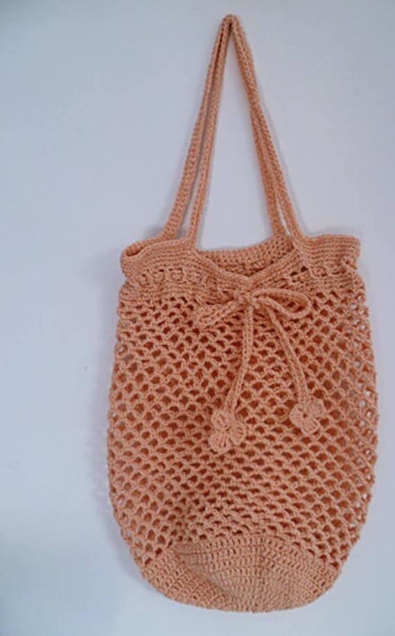 Netztasche - Handgehäkelte Markttasche Aus Hellrosa Baumwolle von PetitesMaillesDeMoon