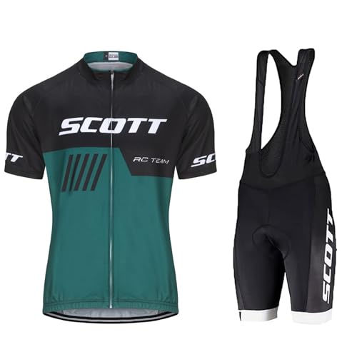 Herren Fahrradtrikot Set für den Sommer, Radsport-Bekleidungsset Body mit atmungsaktiver, schnell trocknender 19D Gel-Polstershorts für Radfahren MTB Rennrad (Grün, 2XL) von Petorenk