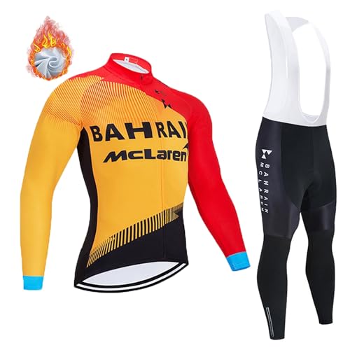 Petorenk Fahrradbekleidung Herren Winter Fleece Set Windschutzvorrichtungen Fahrradbekleidung langarm + Fahrradhose mit 20D Silikon Gepolsterten Perfekt für Radfahren MTB Outdoor (Gelb, M) von Petorenk