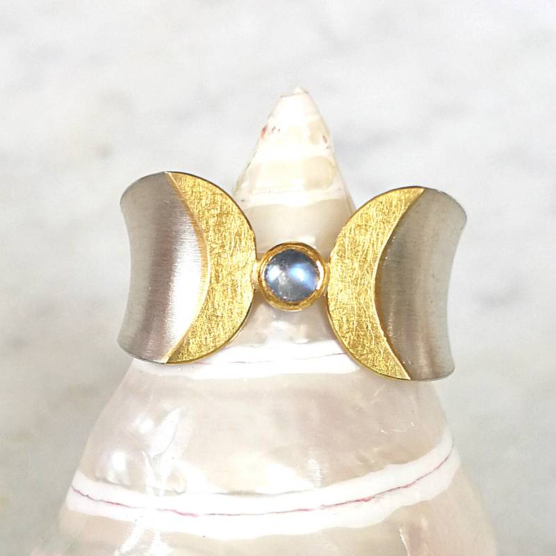 Mond Ring Silber Mit Mondstein - Design Doppelmond von PetraBitschINYU