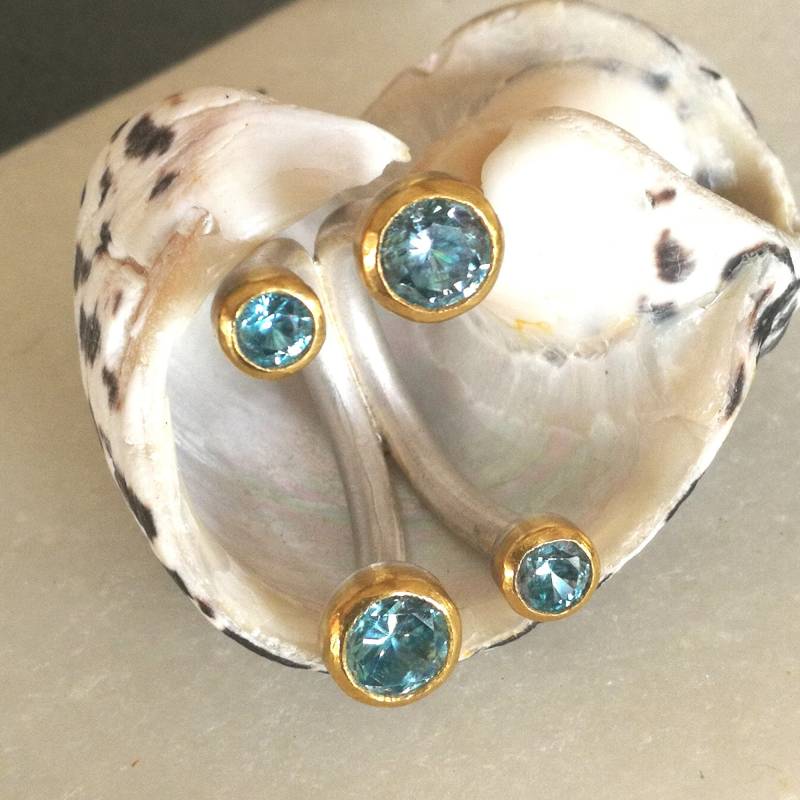 Ring Silber Zirkon Hellblau in Feingold Punktum Vierfachring von PetraBitschINYU