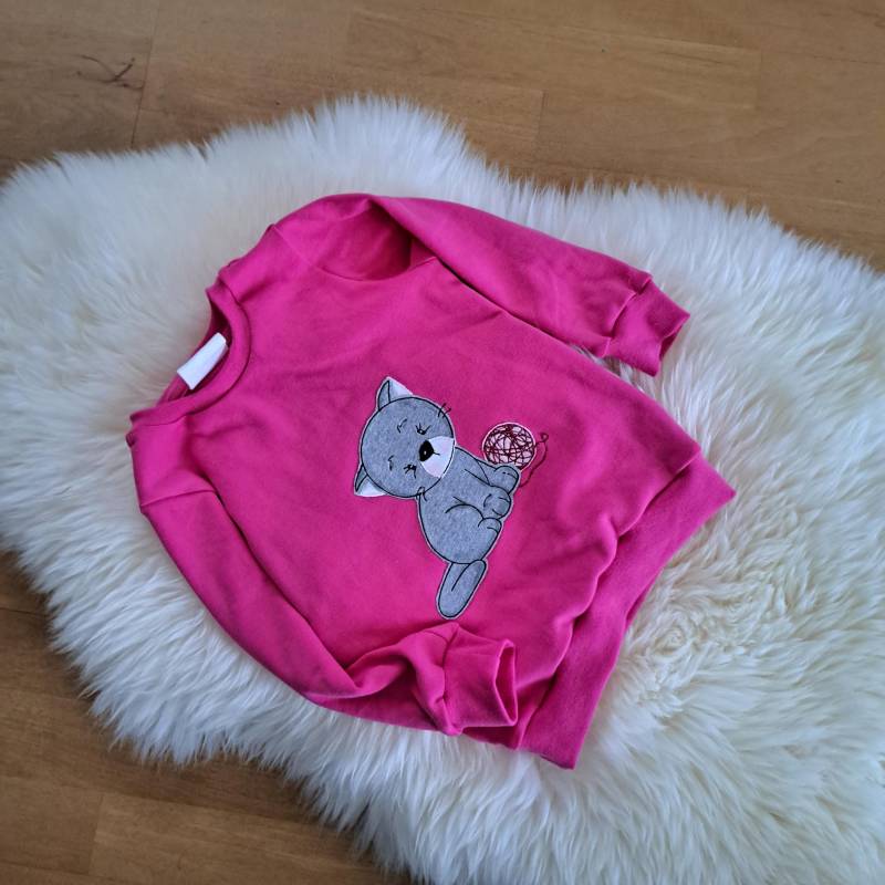 Langarmshirt/Pullover Longsleeve Pulli Oberteil Mädchen Rosa Gr. 92 Mit Katze von PetrasNaehzimmer