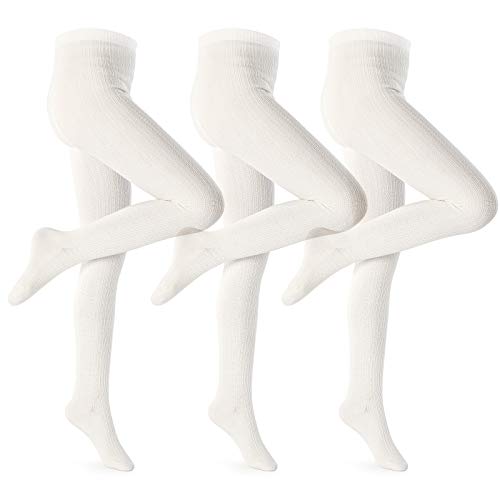Petrass Mädchen Strumpfhosen Kleinkind Zopfmuster Baumwolle Nahtlose Tanz Ballett Baby Mädchen Leggings 3 Stück Elfenbein 5-6 Jahre von Petrass