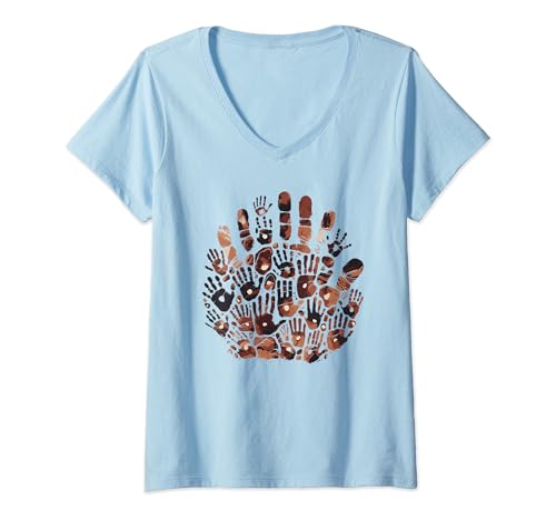 Damen Kokopelli Petroglyphen Felsmalerei Höhle Kunst Design T-Shirt mit V-Ausschnitt von Petroglyph Rock Art Ancient Rock Drawing Indian