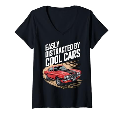 Damen Leicht abgelenkt durch Coole Autos lustige Muskeln T-Shirt mit V-Ausschnitt von Petrolhead Threads