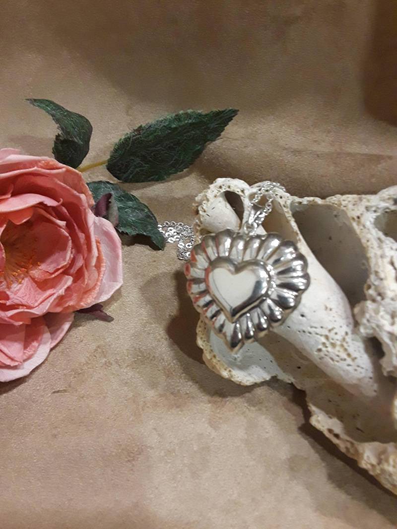 sterling Silber Herz Anhänger Garnelen Eingefasst Mit Kette von PetronellaGDesigns