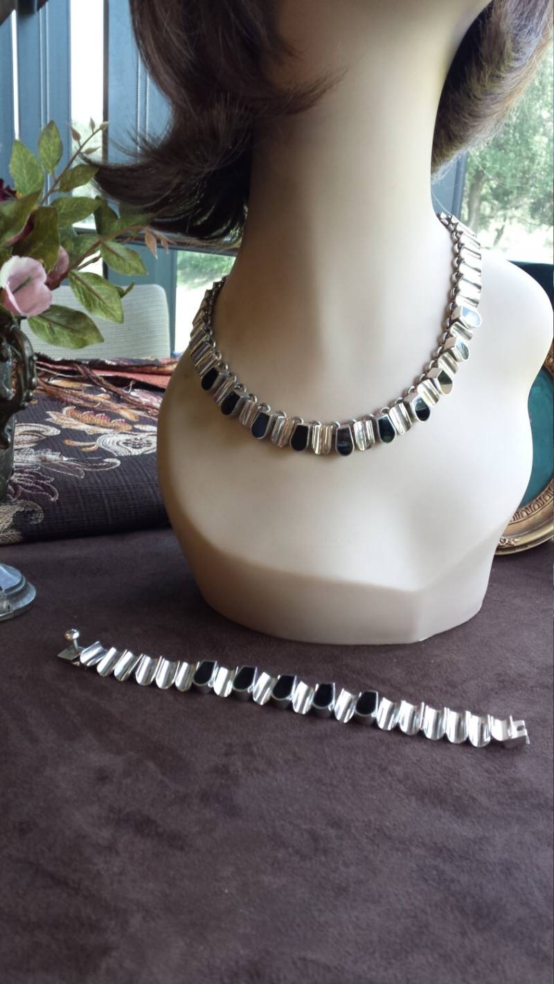 sterling Silber Kette Und Armband Schwarz Onyx Set von PetronellaGDesigns