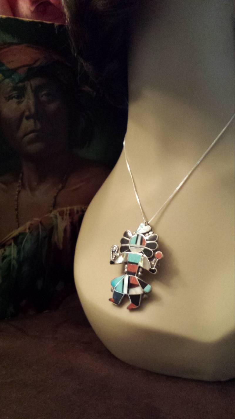 sterling Silber Zuni Intarsien Anhänger-Pin von PetronellaGDesigns