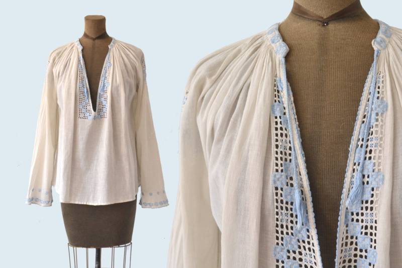 1910Er Jahre Hand Bestickt Bauer Bluse Größe M von Petrune