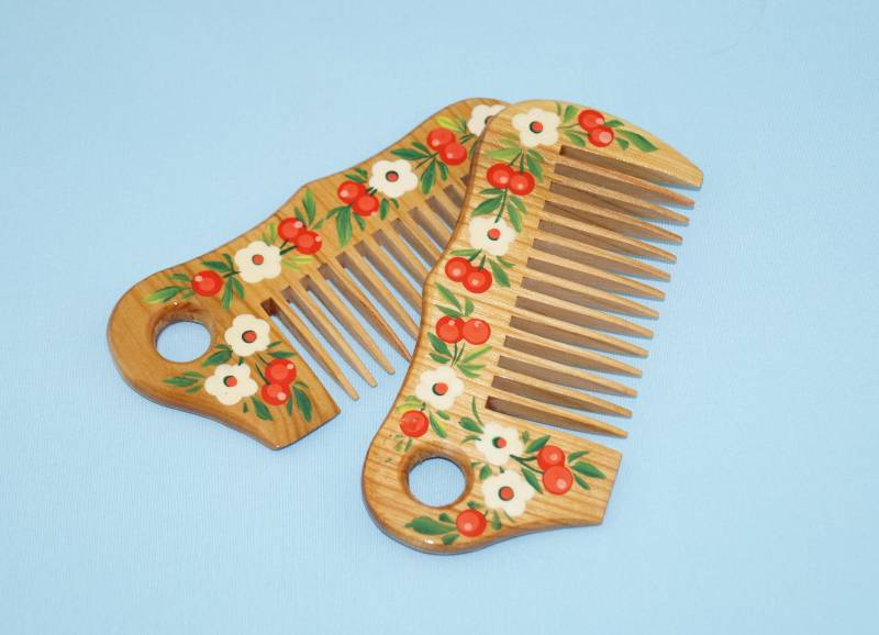 Handbemalter Kamm Aus Eichenholz, Petrykivka Blumenkunst von Petrykovka