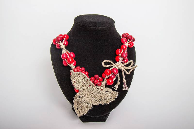 Holzkette Perlenkette Holzperlenkette Natürliche Schnur Schmuck Holz Naturschmuck Boho von Petrykovka