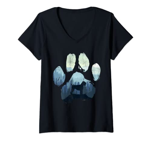 Damen Schwarzer Russian Terrier Hundepfote Mom Dad Mountains T-Shirt mit V-Ausschnitt Damen Schwarzer Russian Terrier Hundepfote Mom Dad Mountains T-Shirt mit V-Ausschnitt von Pets Black Russian Terrier Paw