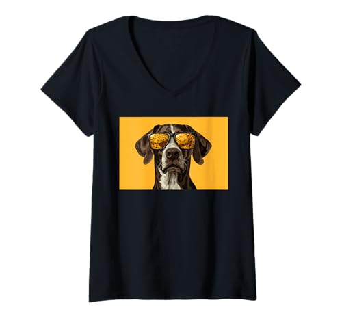Damen Eine Zeichnung eines coolen Deutschen Zeigerhundes mit Sonnenbrille T-Shirt mit V-Ausschnitt Damen Eine Zeichnung eines coolen Deutschen Zeigerhundes mit Sonnenbrille T-Shirt mit V-Ausschnitt von Pets by Guntah