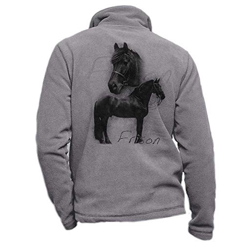 Personalisierte graue Fleecejacke mit einem Friesen - Größe S Reitbekleidung von Pets-easy