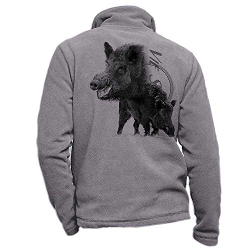Pets-easy Benutzerdefinierte Wildschwein grau Fleecejacke - Größe 2XL Jagd-Outfit von Pets-easy