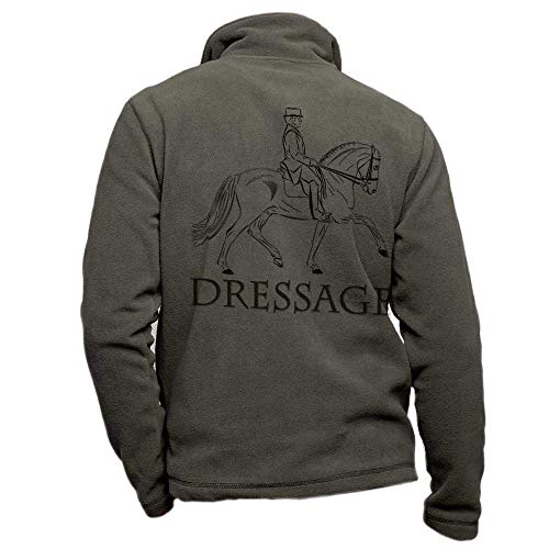 Pets-easy Fleecejacke Reiten mit einem Pferd im Dressur – personalisierbare Reitbekleidung für Reiter, kaki, Small von Pets-easy