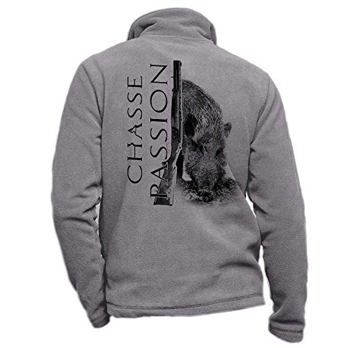 Pets-easy Fleecejacke mit Wildschwein, Jagd Passion – personalisierbare Jagdbekleidung mit einem Wild, grau, X-Large von Pets-easy