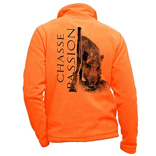 Pets-easy Fleecejacke mit Wildschwein, Jagdkleidung, personalisierbar mit einem Wildschwein, Neonorange, X-Large von Pets-easy