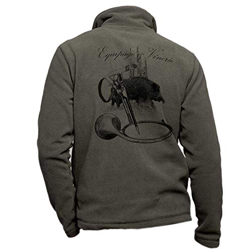 Pets-easy Jagdjacke aus khakifarbenem Fleece, personalisiert mit einem Wildschwein, einer Crew und einem Wildschwein - Jagdjacke Größe 4XL von Pets-easy