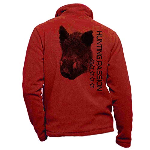 Pets-easy Personalisiertes rotes Jagdvlies mit Wildschwein und Jagdleidenschaft - Jagdoutfit Größe L von Pets-easy