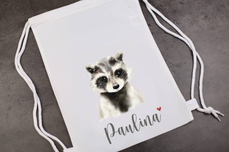 Turnbeutel Waschbär Personalisiert von PetschWorkDesigns