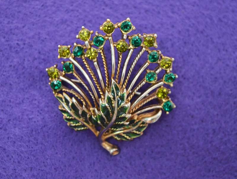 M.jent Signiert Vintage Brosche/Grünen Blättern Gold Ton Baum Strass von PetticoatsPearlsShop