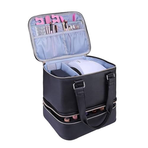 Petyoung Dual Layer Nagellack Organizer Tasche, 30 Gitter Nagellack Halter Große Kapazität Nagellack Aufbewahrungstasche für Nagellampe und Nagellack Zubehör, Schwarz , 1 von Petyoung