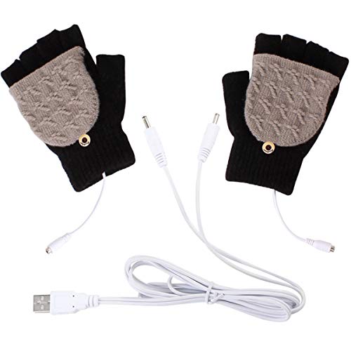 Unisex USB beheizte Handschuhe, Winter volle & halbe Finger wärmer Laptop Handschuhe Fäustlinge für Frauen Männer Mädchen Jungen - beste Winter Geschenk Wahl (Schwarz + Grau) von Petyoung