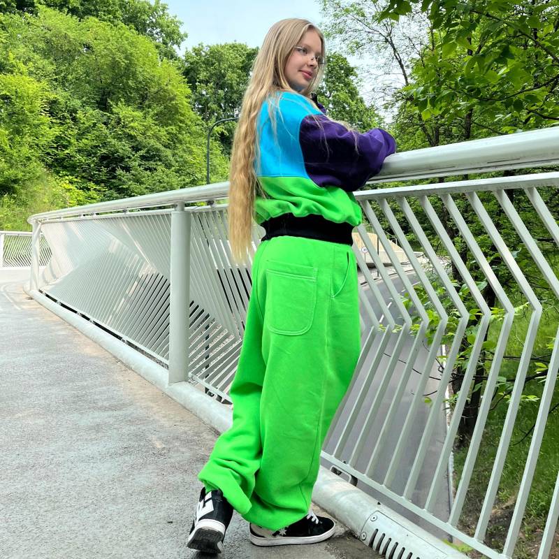 Baggy Grüne Baumwoll Jogginghose Haremshose Mit Tiefem Schritt von PeuShop