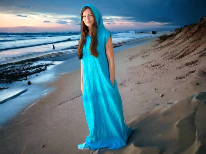 Boho Leinen Maxikleid Sommerkleid Mit Kapuze Und Taschen von PeuShop