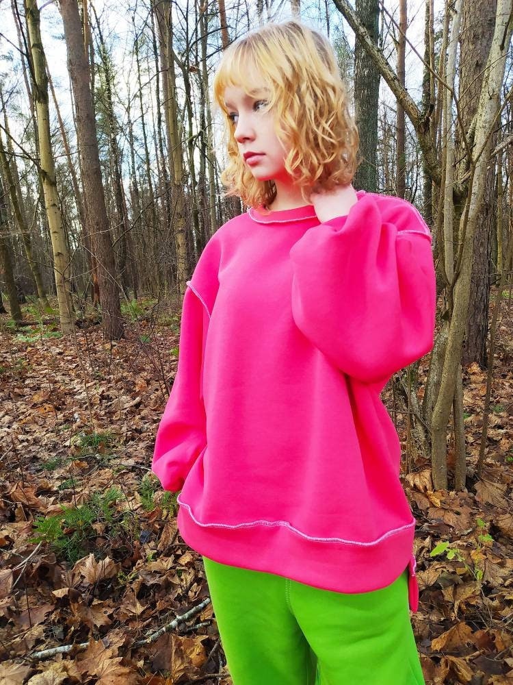 Frauen Pink Baggy Sweatshirt, Oversized Baumwollpullover Für Frauen, Streetwear Pullover von PeuShop