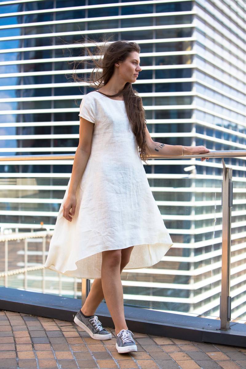 Off White Leinen Kleid Boho Hochzeit Strandkleid Mit Taschen von PeuShop