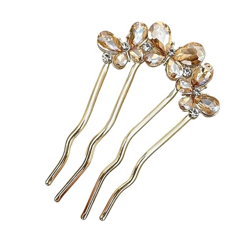 Peufcmi French Twist Haarnadel - Vierzinkig Strassstein Haarschmuck Styling Accessoires | U-Form Haarklammer - Für Damen Mädchen Hochzeit Festliches Bankett Party Feier von Peufcmi