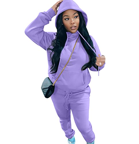 2Pac Damen Jogginganzug Trainingsanzug Damen Freizeitanzug 2 Teiler Loungewear Damen Set Tracksuit Women Hausanzug Damen Jogginganzüge Frauen Sport Trainingsanzüge Damen Große Größen Lila 3XL von Peuignao