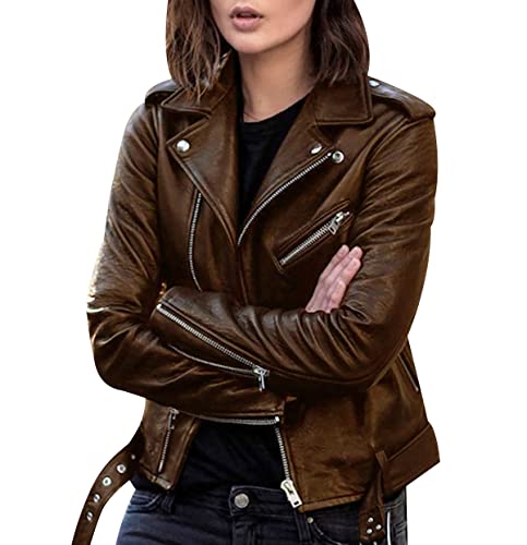 Biker Lederjacke Damen Kunstleder Kunstlederjacke Bikerjacke Pu Jacke Damen Leder Faux Leather Jacket for Women Lederjacken Kurze Pu Lederjacke Frauen Mantel Damen Biker Jacken für Damen Leder 3XL von Peuignao