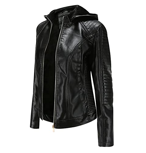 Biker Lederjacke Damen Kunstleder Kunstlederjacke Bikerjacke Pu Jacke Damen Leder Faux Leather Jacket for Women Pu Lederjacke mit Kapuze Frauen Jacken für Damen Leder Imitation Jacke Damen Schwarz S von Peuignao