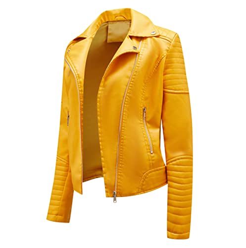 Bikerjacke Damen Kunstlederjacke Biker Lederjacke Damen Kunstleder Pu Jacke Damen Leder Faux Leather Jacket for Women Lederjacken Lederjacke Frauen Jacken für Damen Leder Imitation Jacke Damen 3XL von Peuignao