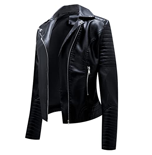 Bikerjacke Damen Kunstlederjacke Biker Lederjacke Damen Kunstleder Pu Jacke Damen Leder Faux Leather Jacket for Women Lederjacken Lederjacke Frauen Jacken für Damen Leder Imitation Jacke Damen M von Peuignao