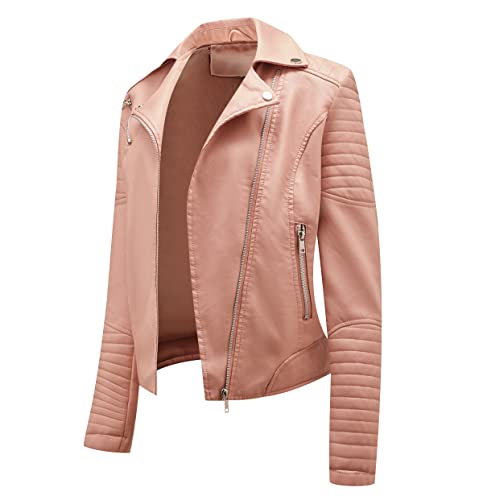 Bikerjacke Damen Kunstlederjacke Biker Lederjacke Damen Kunstleder Pu Jacke Damen Leder Faux Leather Jacket for Women Lederjacken Lederjacke Frauen Jacken für Damen Leder Imitation Jacke Damen Rosa S von Peuignao