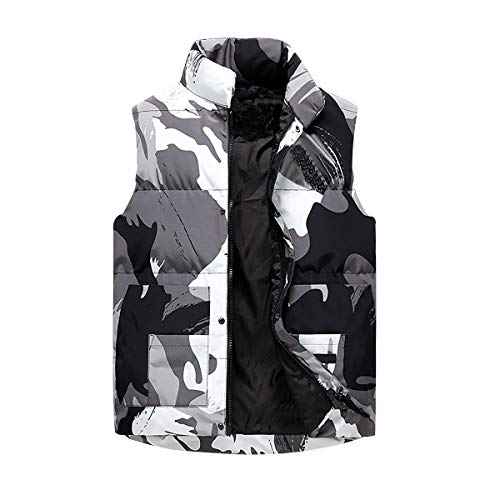 Camo Weste Camouflage Herren Winter Ärmellose Steppweste Herren Daunenweste Herren Gilet Winterweste Step Westen Für Männer Jacke Ohne Ärmel Herren Übergrößen Wattierte Weste Mantel Ärmellos Grau XL von Peuignao